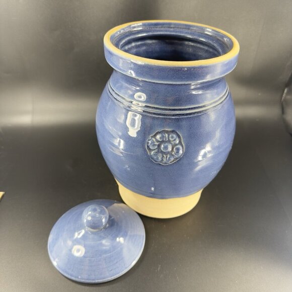 Rowe Pottery Cambridge Works Blue Glazed Jug Handle Pitcher Flower Canister Jar - Picture 16 of 16